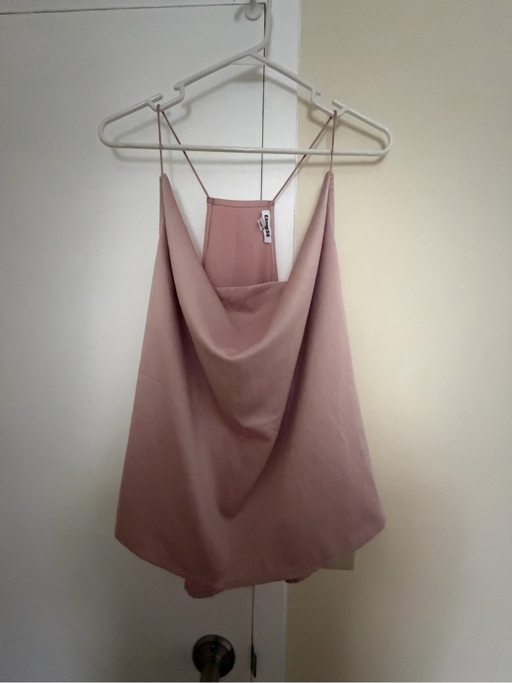 Express Satin Cowl Neck Cami in Blush Pink